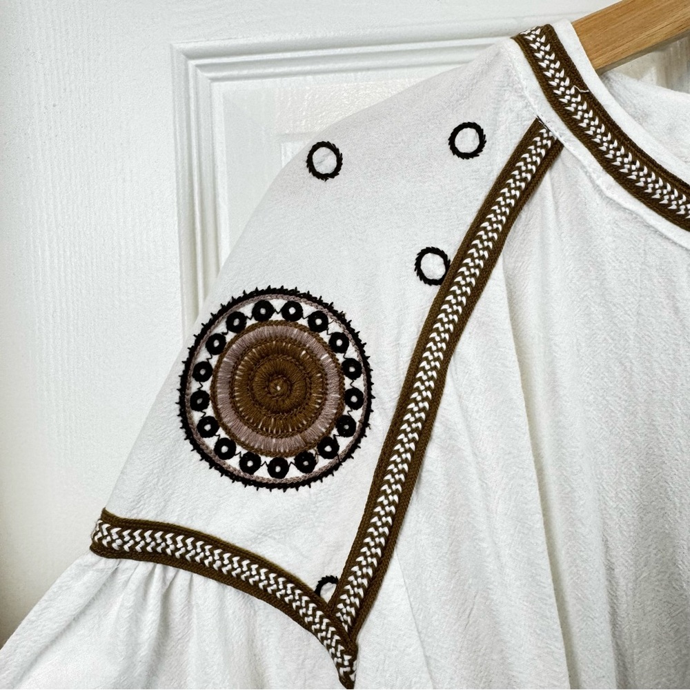 NWT Anthropologie RD & Koko White Embroidered Puff Sleeve Tie Closure Jacket M - Picture 7 of 11